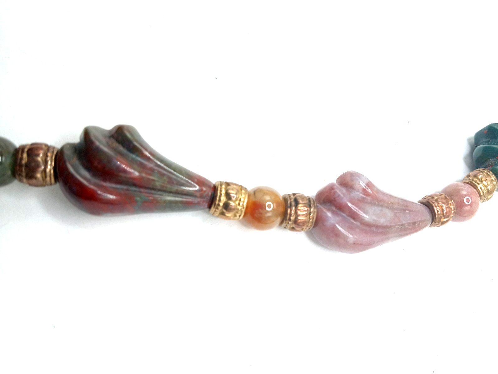 Natural Bloodstone Carved Stone Lavender Red Green Beads Designer 30 In Necklace