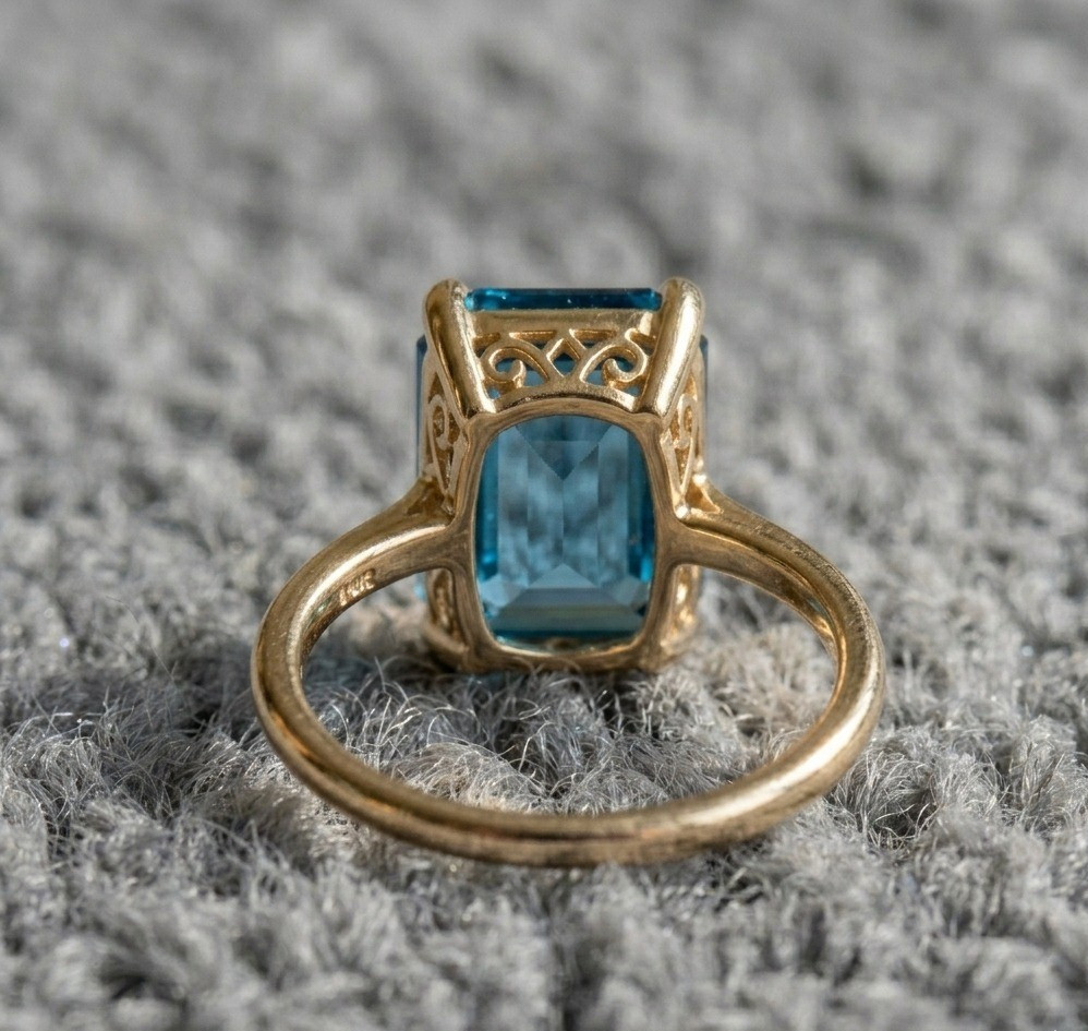 Women Swiss Blue Topaz 925 Silver Ring Emerald Cut Elegant Gift for Her