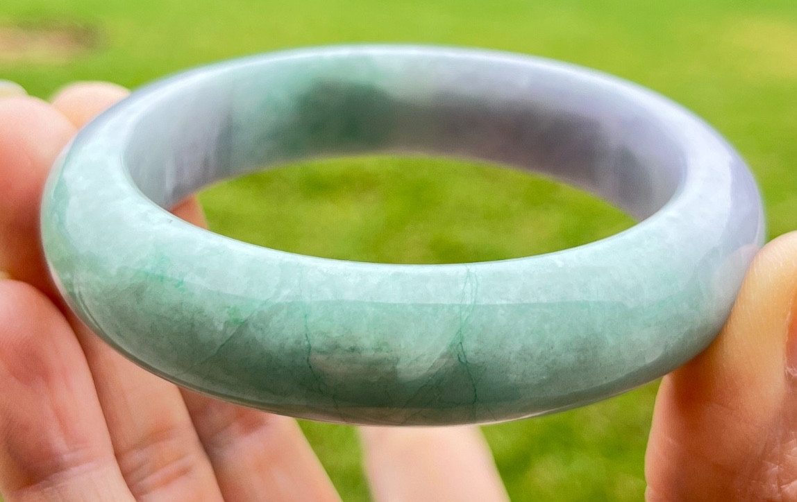 Natural Grade A Burmese Jadeite Bangle 52.7mm Lavender & Green – Unique Piece