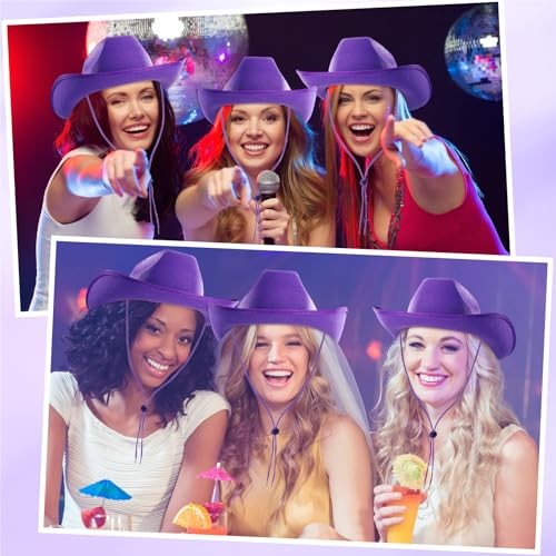 12 Pcs Cowboy Hats with Bandanas, Bulk Adjustable Felt Western Cowgirl Hats