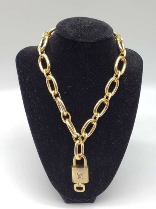 Authentic Louis Vuitton Gold Padlock with Unbranded Fashion Gold Plated Necklace