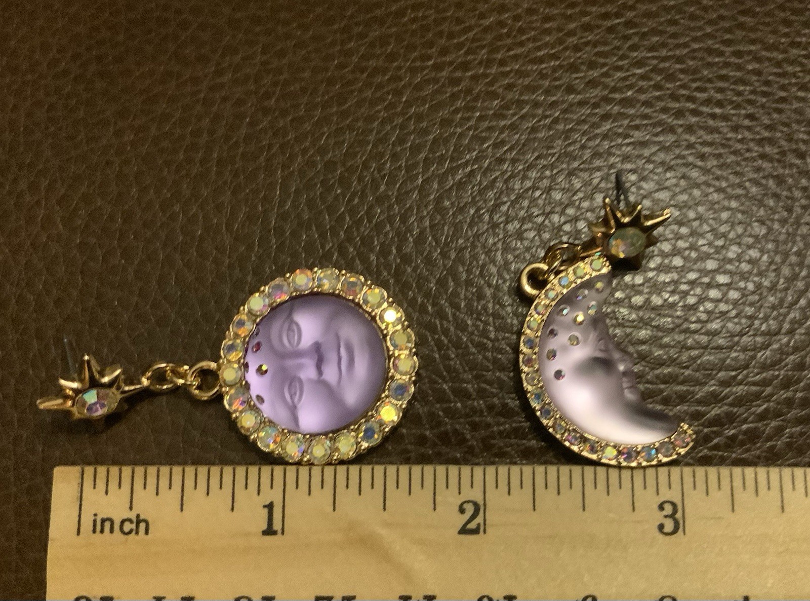Goddess Moon Sun Star Earrings Face Mismatch Gold Deco Celestial CZ Asymmetric