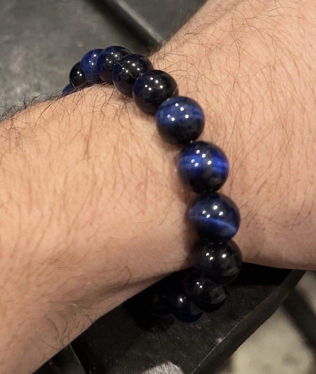 Blue Bracelet Is Handcrafted Of 10mm Natural Blue Tiger’s Eye Gemstones
