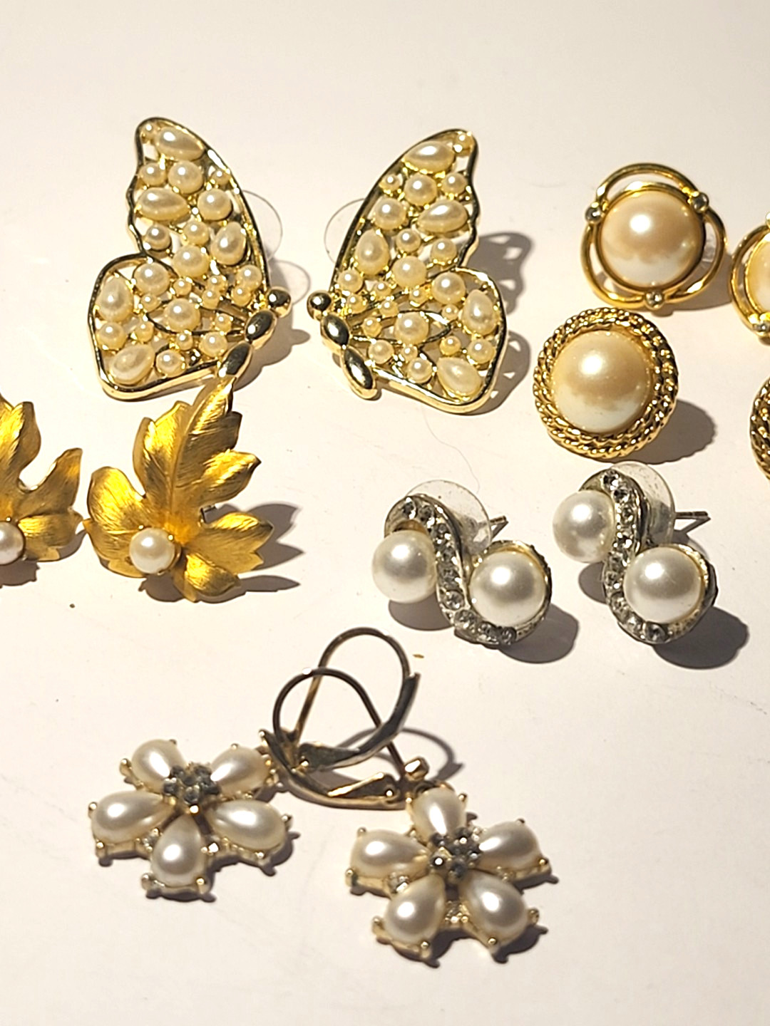 Pearl Earrings Butterly Post Classic Lot of 8 Pair Costume Jewelry