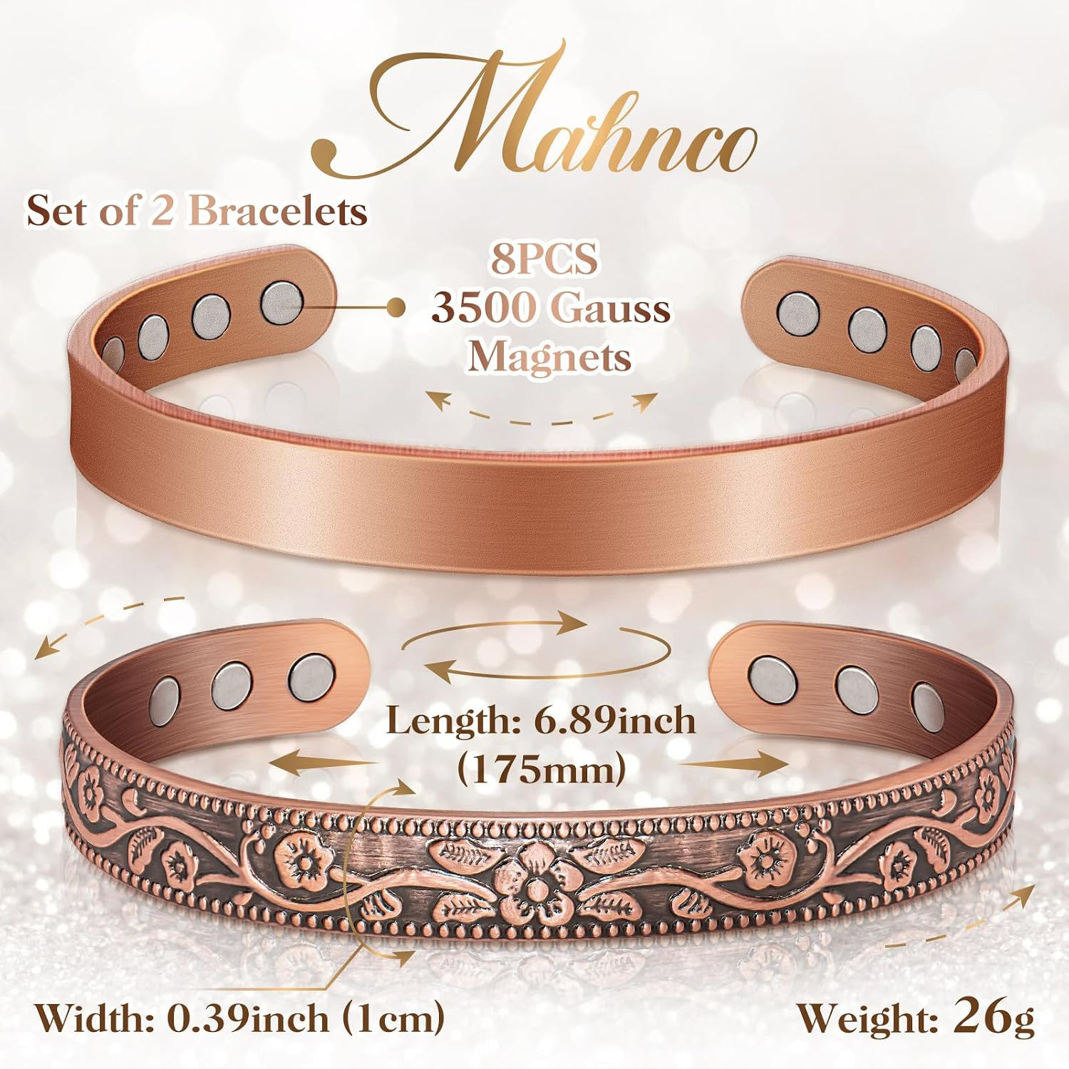 Copper Bracelets for Women Men: Lymph Detox Magnetic Bracelet, 100% Pure Copper