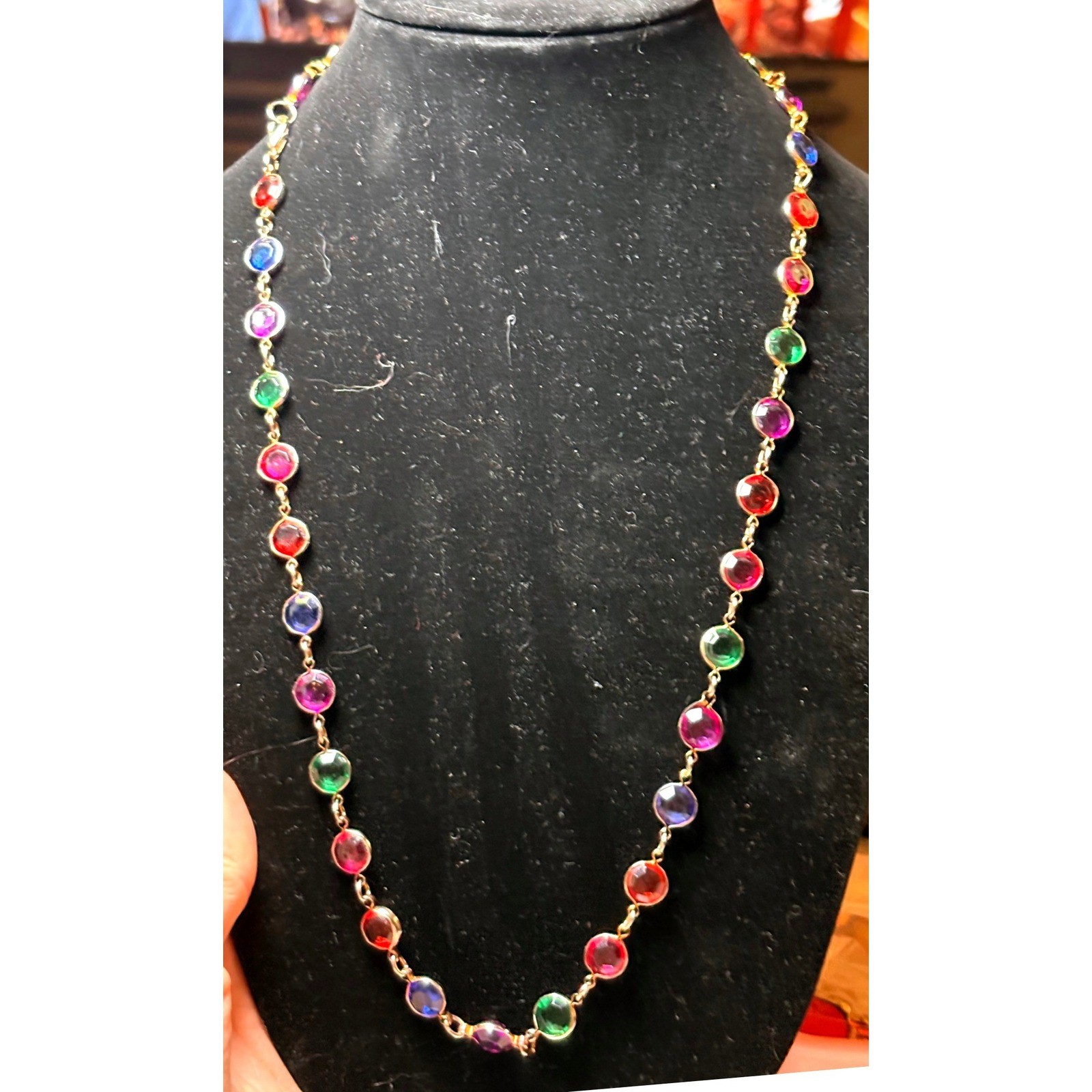 Colorful Station Necklace Women 30in Multicolor Excellent Bezel Set Rainbow