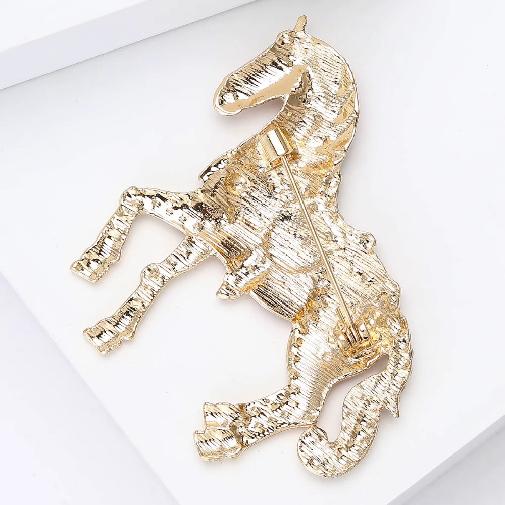Mardi Gras Ornate Enamel Carousel Horse Brooch Pin Rhinestone Equestrian Jewelry