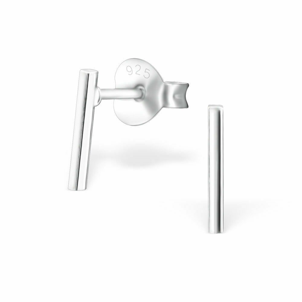 S925 Sterling Silver Bar Round Square Stick Line Stud Earrings Minimalist PE18