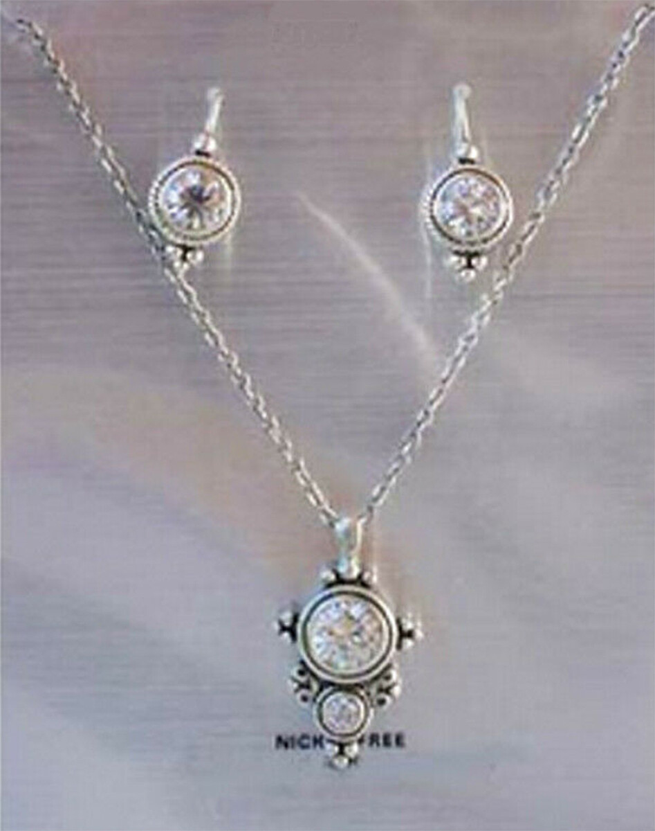 DESIGNER INSPIRED 17 in CLEAR CRYSTAL SILVER NECKLACE & EARRINGS JEWELRY SET NEW