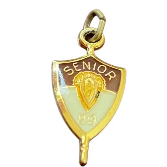 Vintage Jostens SLU 89 Enameled Maroon & Gold Senior Charm Shield Class Pendant