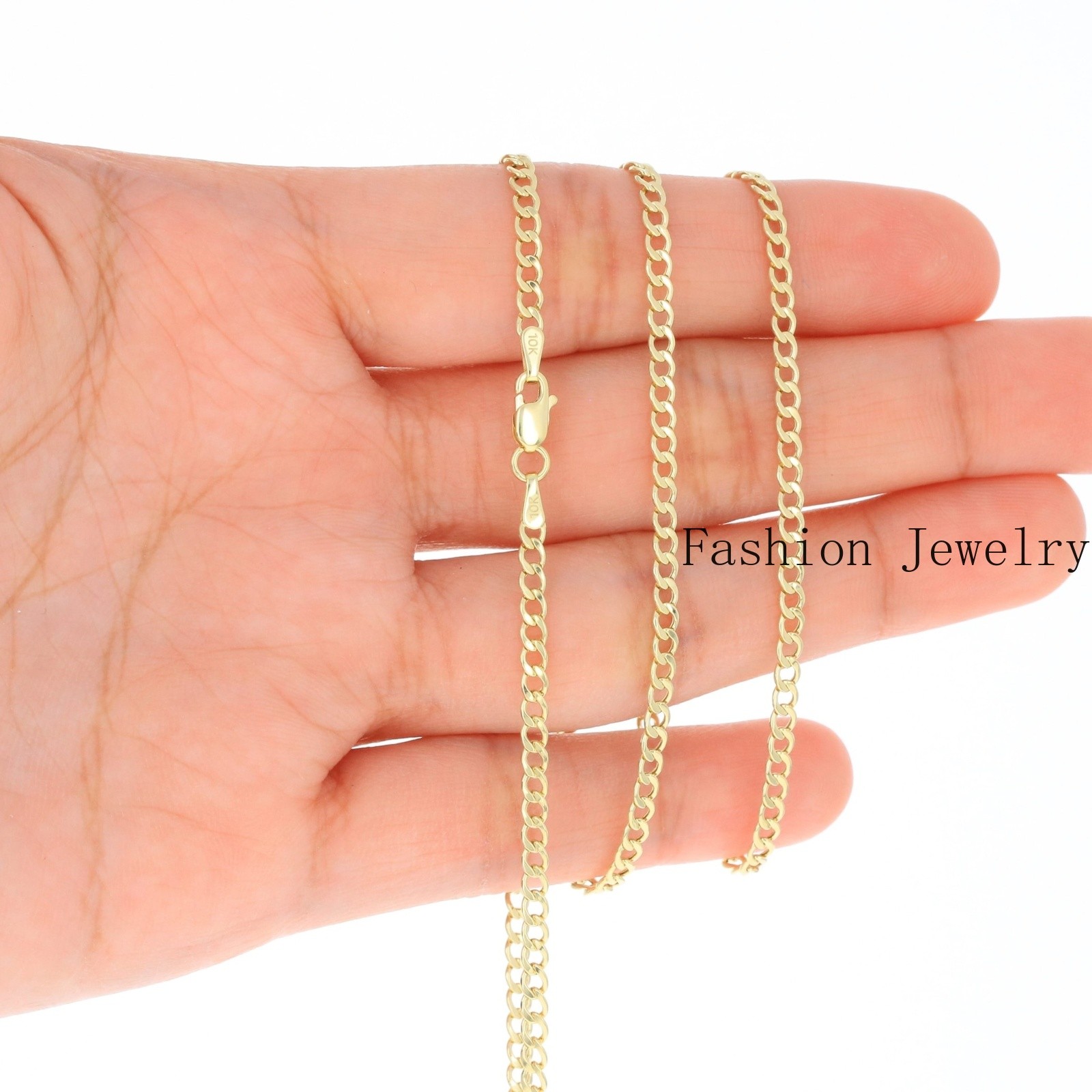 10K Yellow Gold 2mm-7.5mm Curb Cuban Chain Necklace Bracelet Men Women 7″- 30″