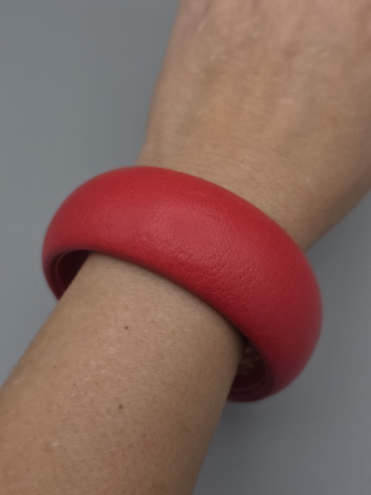 Scuola del Cuoio Genuine Red Italian Leather Wide Bangle Bracelet Made in Italy