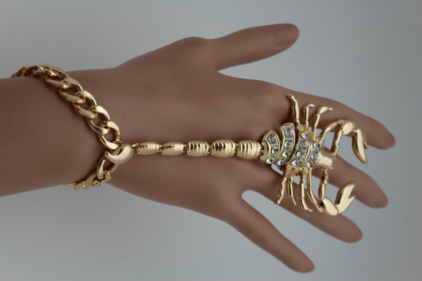 New Women Shinny Gold Scorpion Hand Chains Slave Bracelet Ring Fashion Jewelry