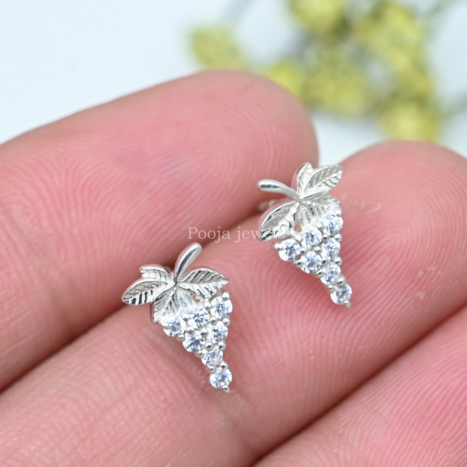 925 Sterling Silver Grape Cluster Stud Earrings Vine Fruit Nature Jewelry Gift