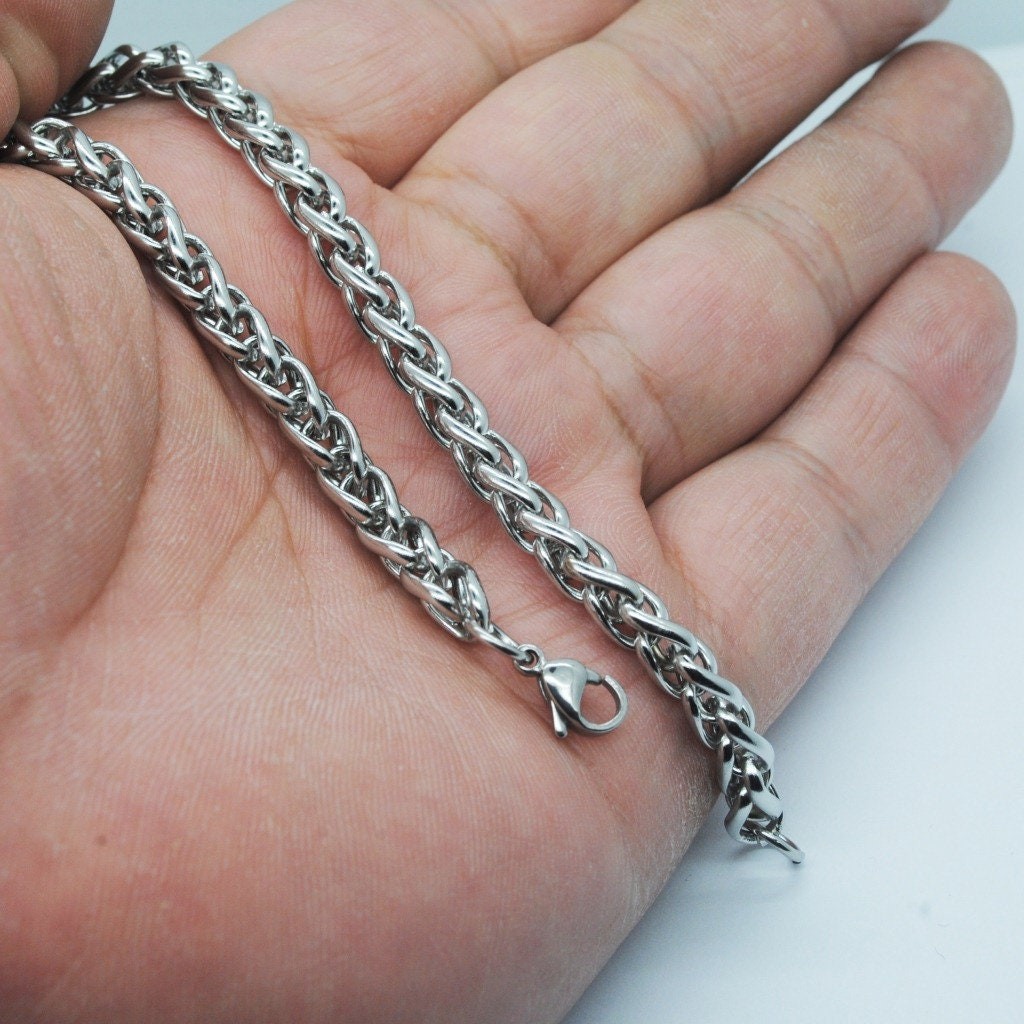 2 or 5PCS, Stainless Steel Wheat Braid Chain Bracelet, Finished Lobster Clasp B