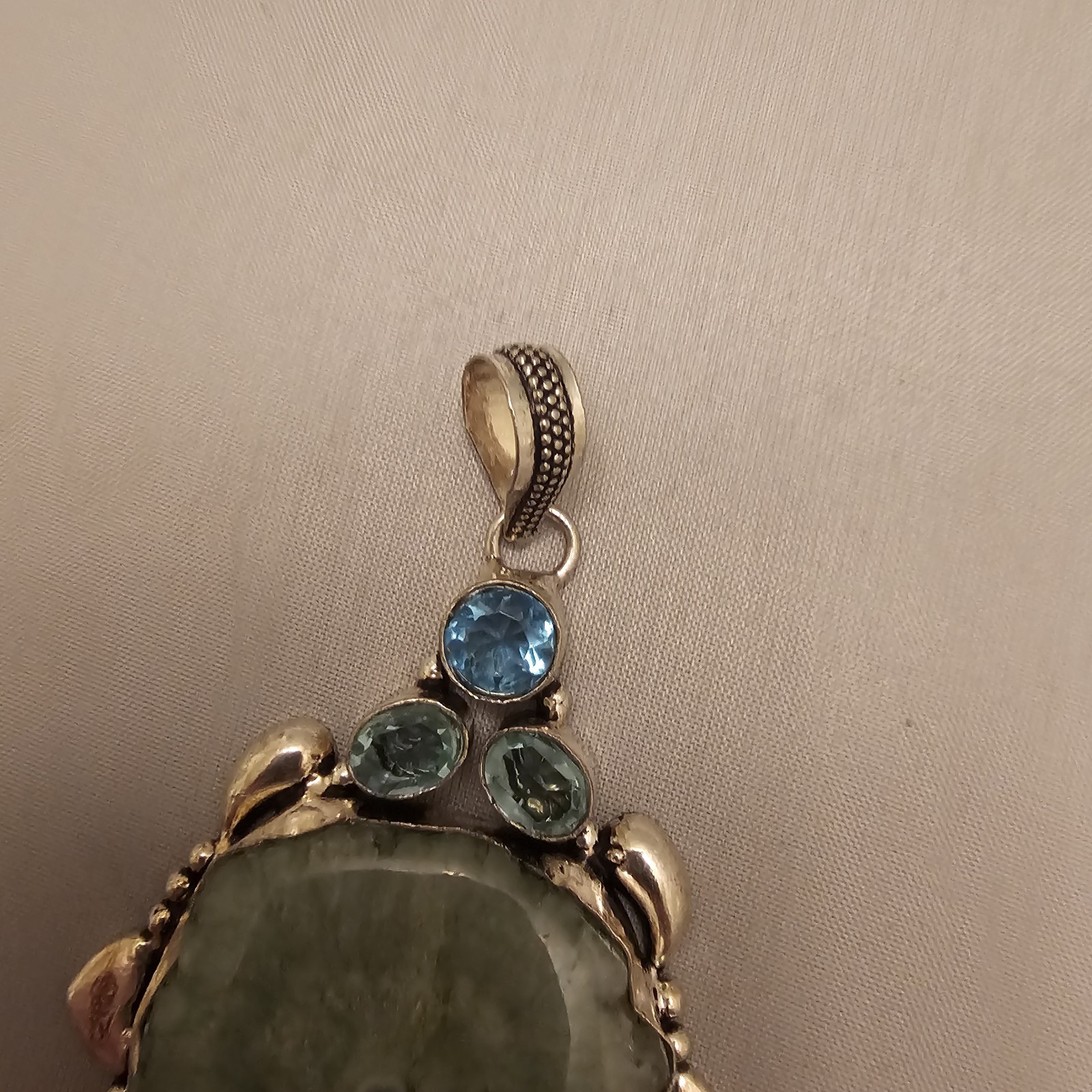 Green Stone Unknown Gemstones in 925 Sterling Silver Pendant About 3 Inches