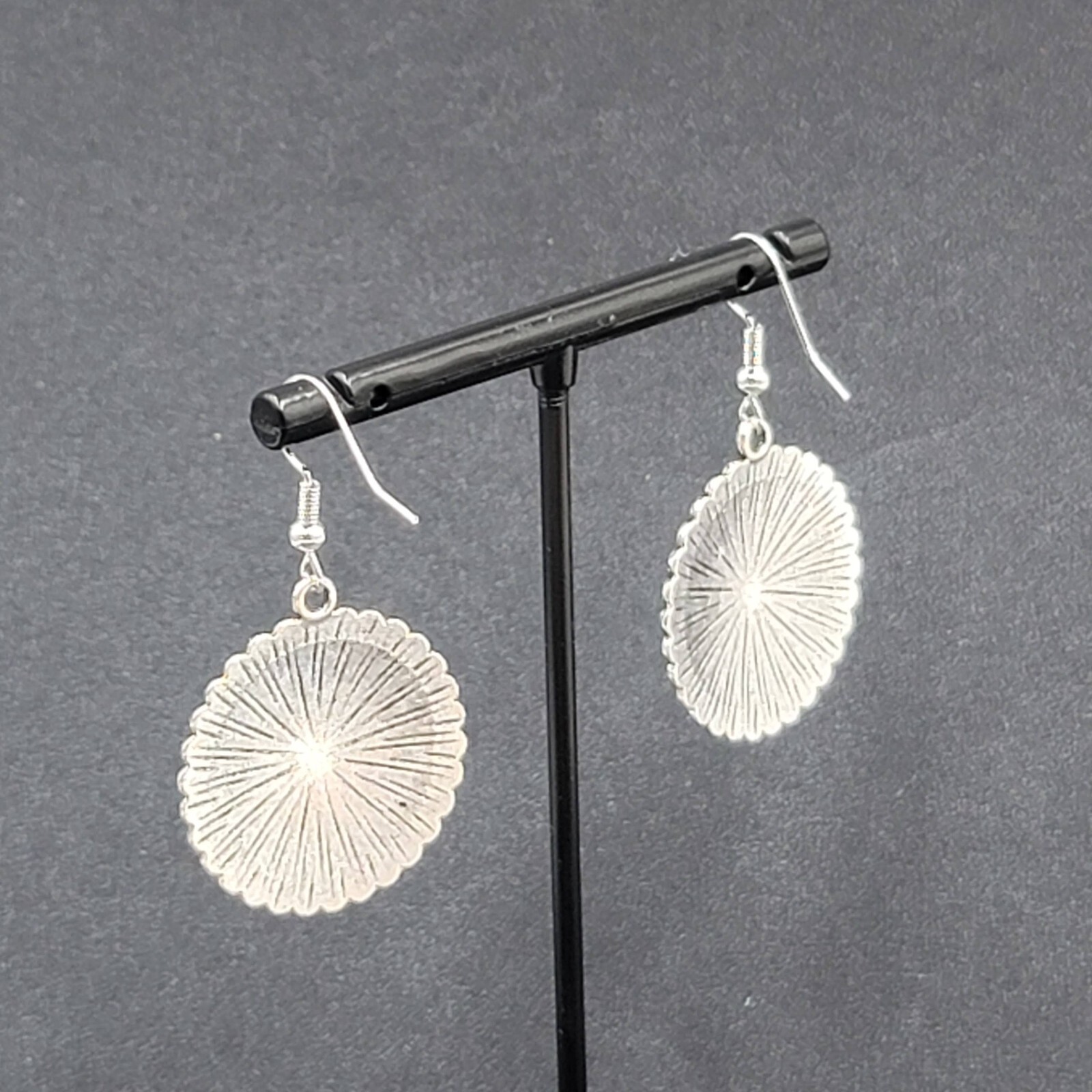 Pierced Earrings Silver tone Enamel Medallion Round Dangle Multicolor 1″