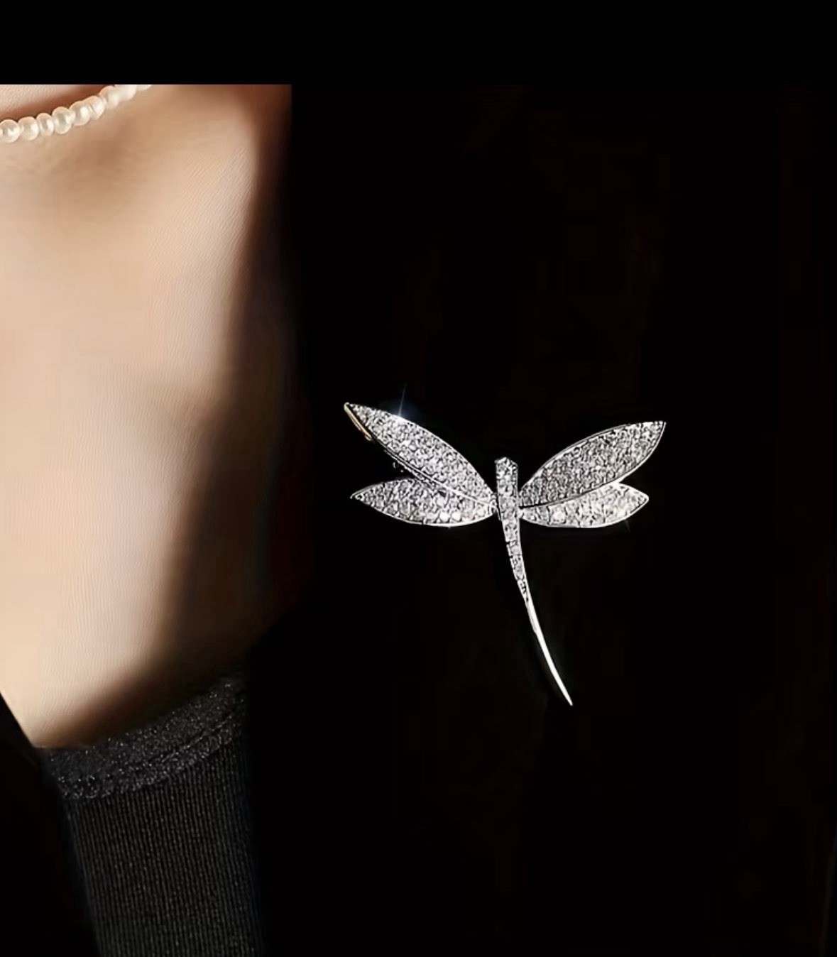 Silver Tone Crystal Dragonfly Brooch Pin Elegant Insect Jewelry