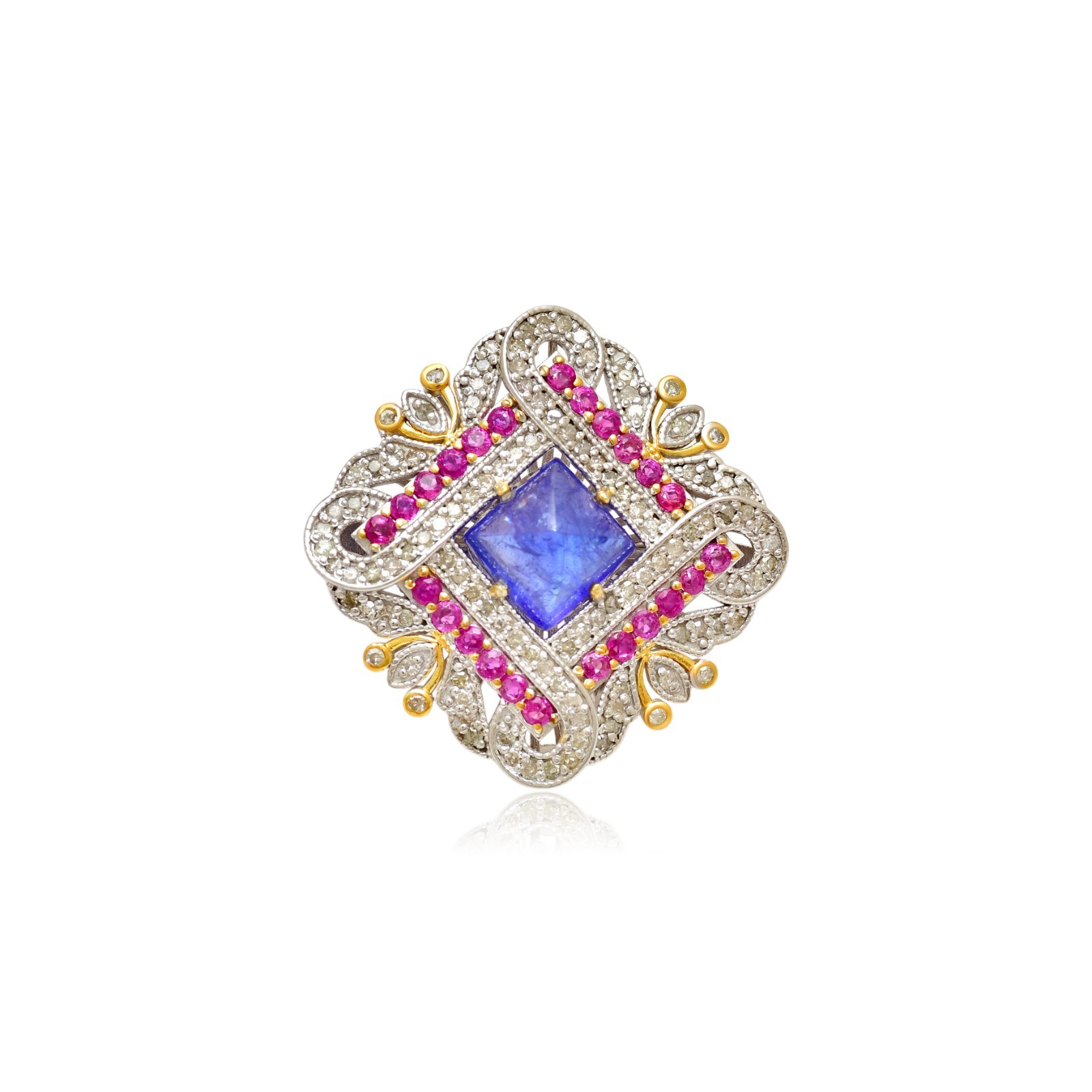 Ruby Diamond Ring,Tanzanite Pave Diamond Ring, Tanzanite Diamond Ring Jewelry