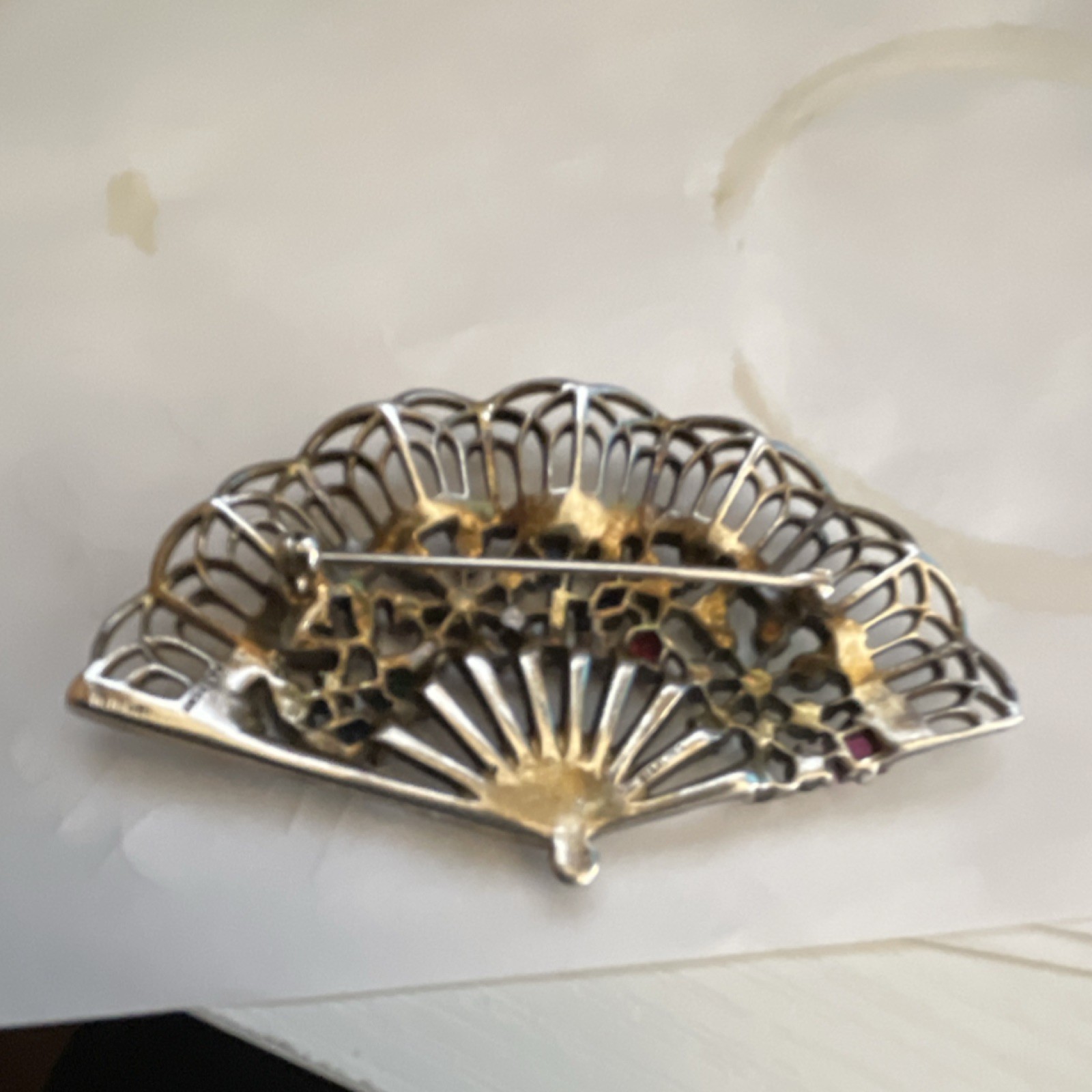 Trifari Fan-Shaped Rhinestone Brooch Pin with matching earrings