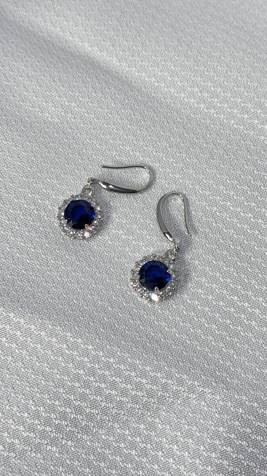 925 Sterling Silver Blue Round Cubic Zirconia Halo Leverback Dangle Earrings
