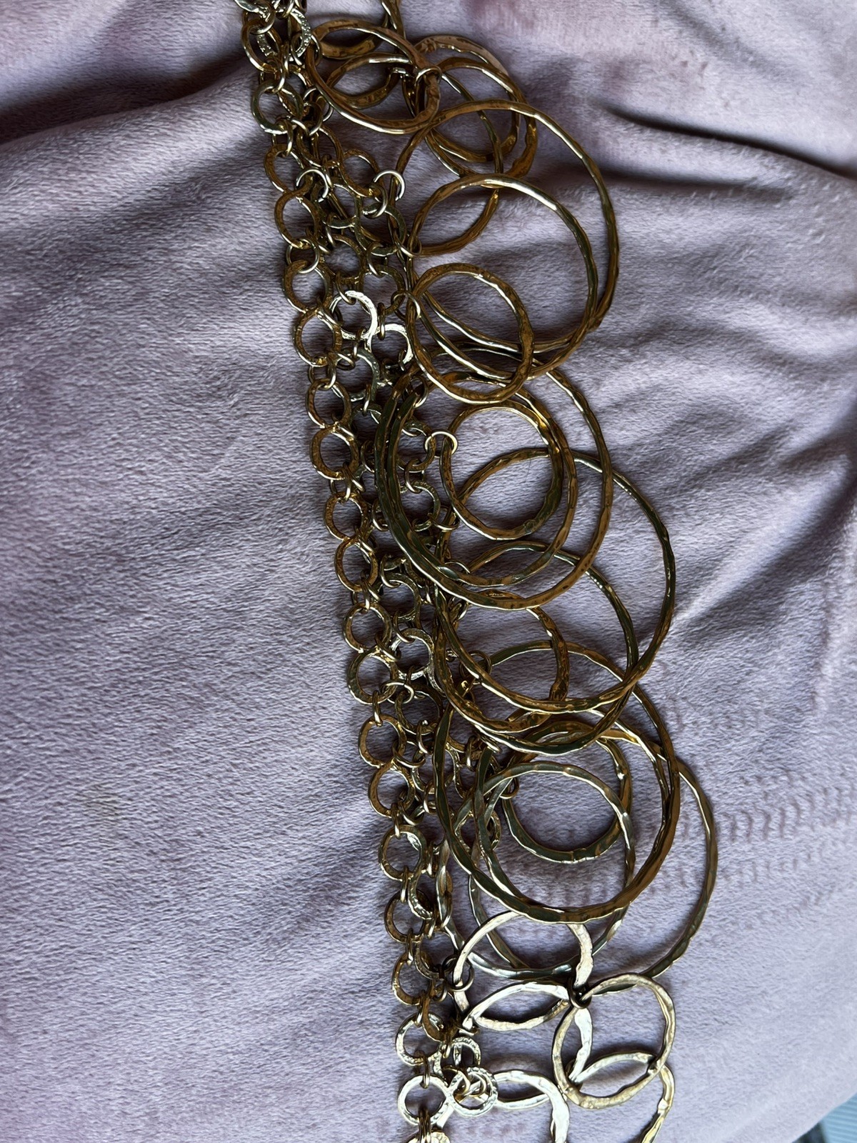 Kenneth Cole Reaction Gold Tone Hammered Circles and Rings Statement Necklace