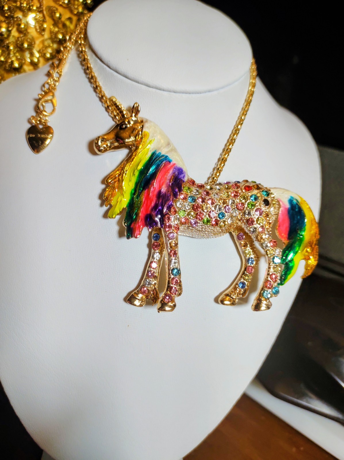 Betsey Johnson Rainbow Unicorn Necklace Sign Of Hope, Love, Beauty