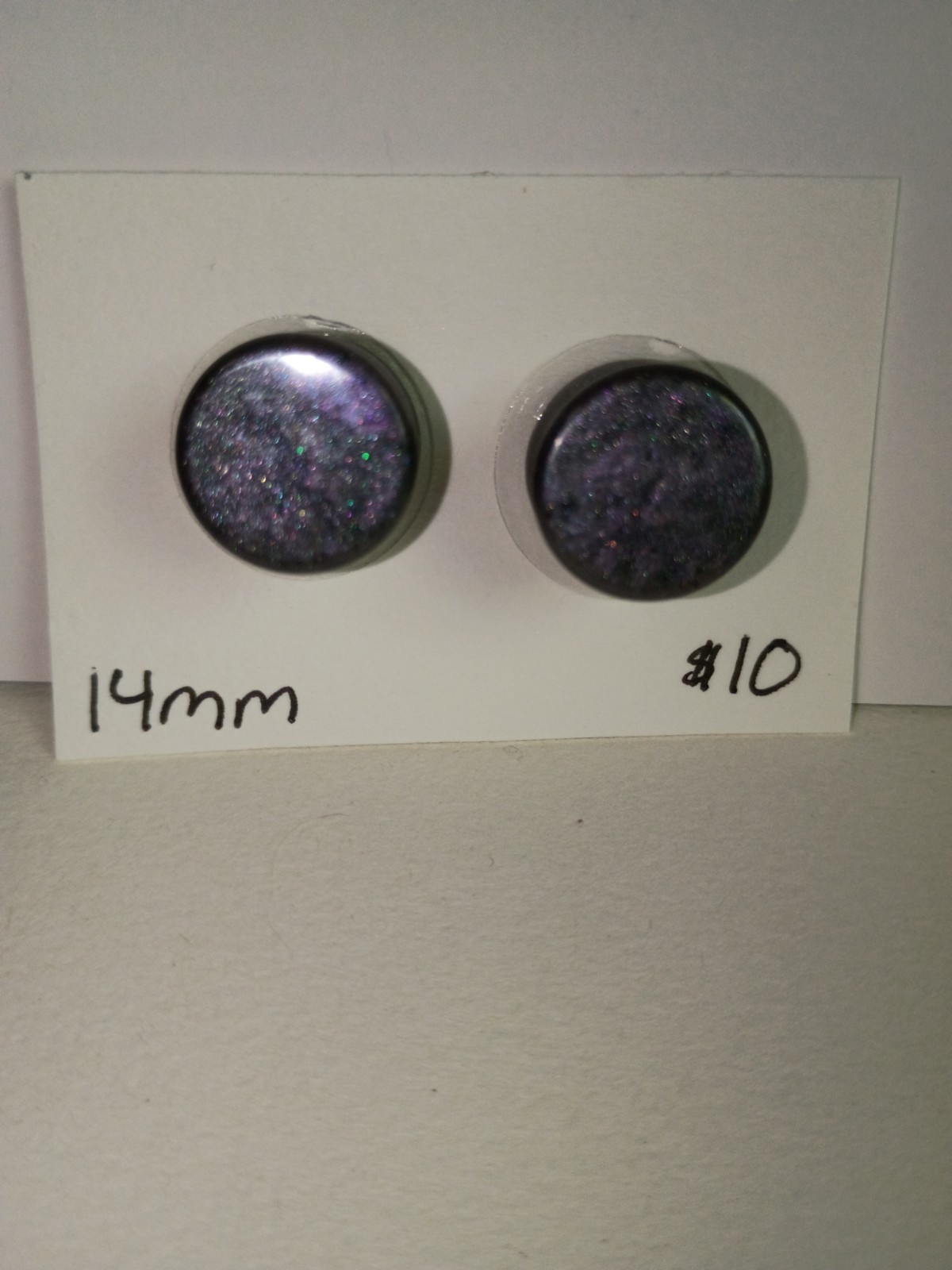 14mm Handmade Purple and Gray Mica Resin Ear Gauges | Shimmering Round Plugs