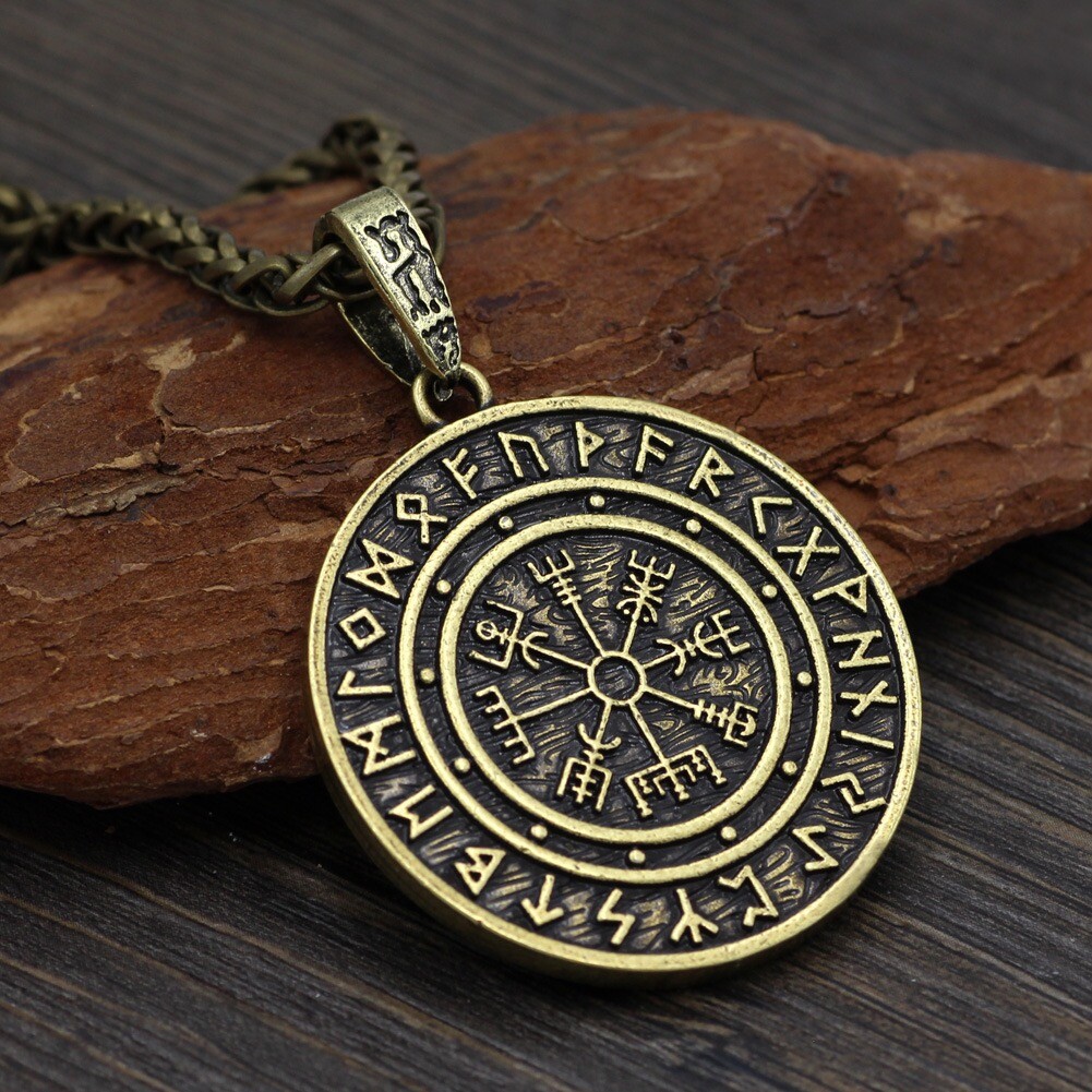 Men Vintage Norse Viking Rune Vegvisir Pirate Compass Pendant Necklace Chain 24″