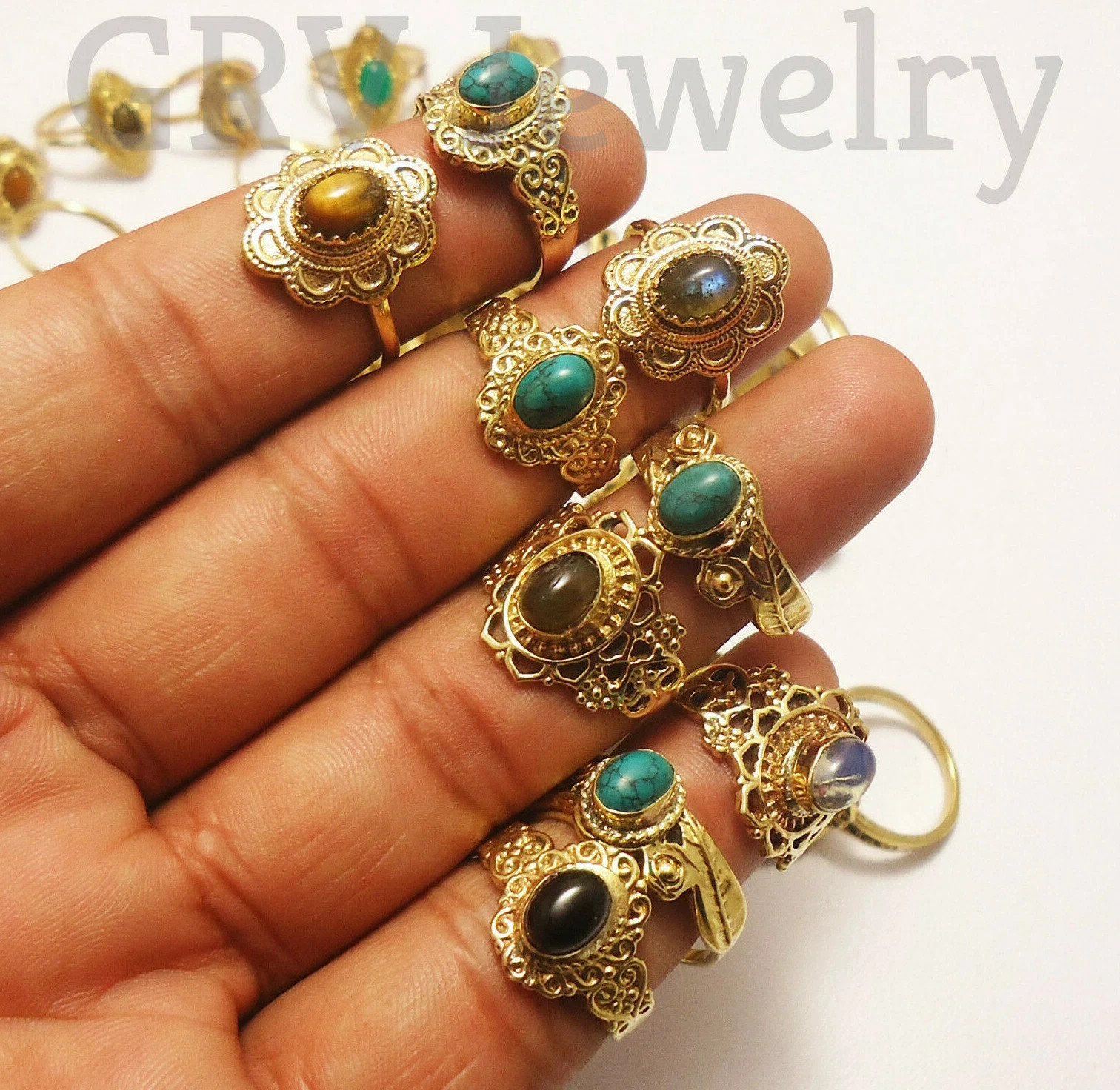 1-1000 Pcs Wholesale Mix Gemstone Rings Lot Brass Jewelry Reseller Bulk