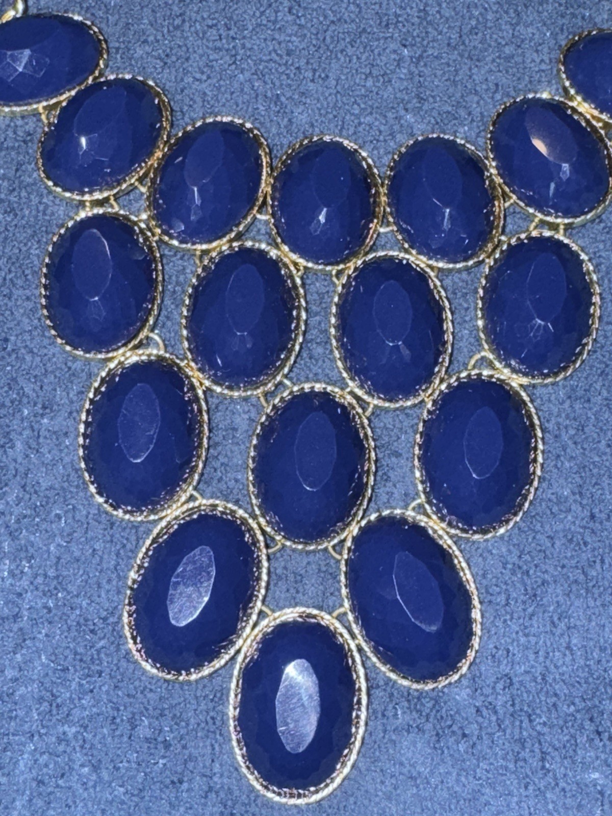 Fashion Bib Necklace Dark Blue and Gold Tones with Matching Earrings NWOT