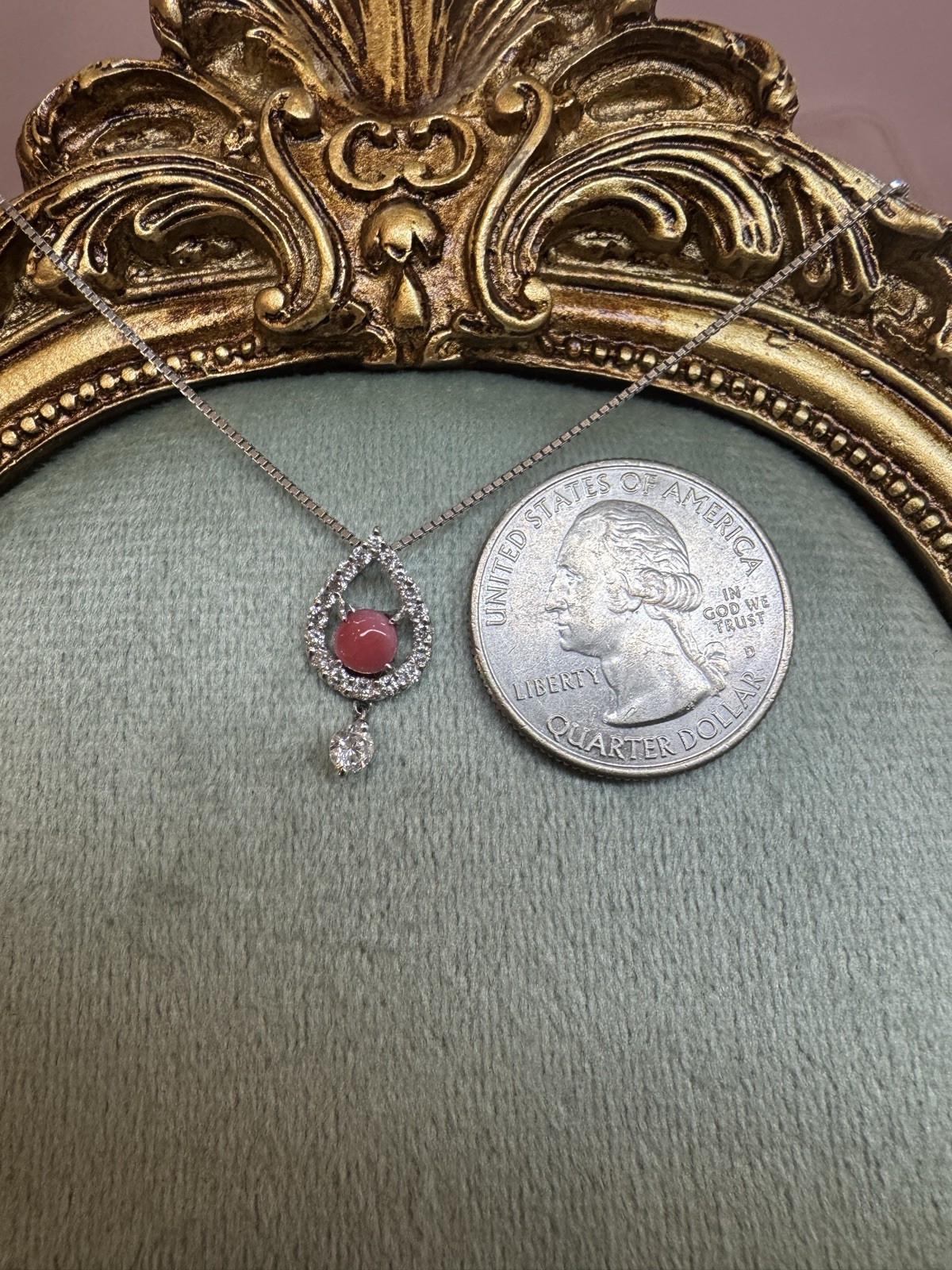 Rare Japanese Estate Natural Conch Pearl & Diamond Pendant Pt900 (With Report)