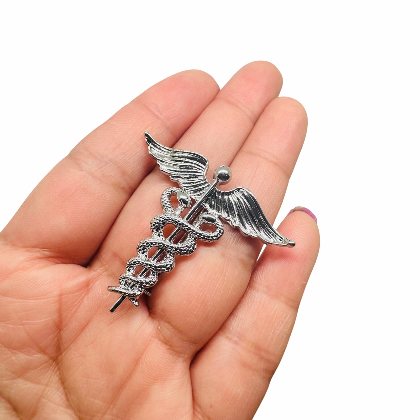 Pin Staff of Hermes Caduceus Medical Doctor Symbol Medicine Medical Broch Silver