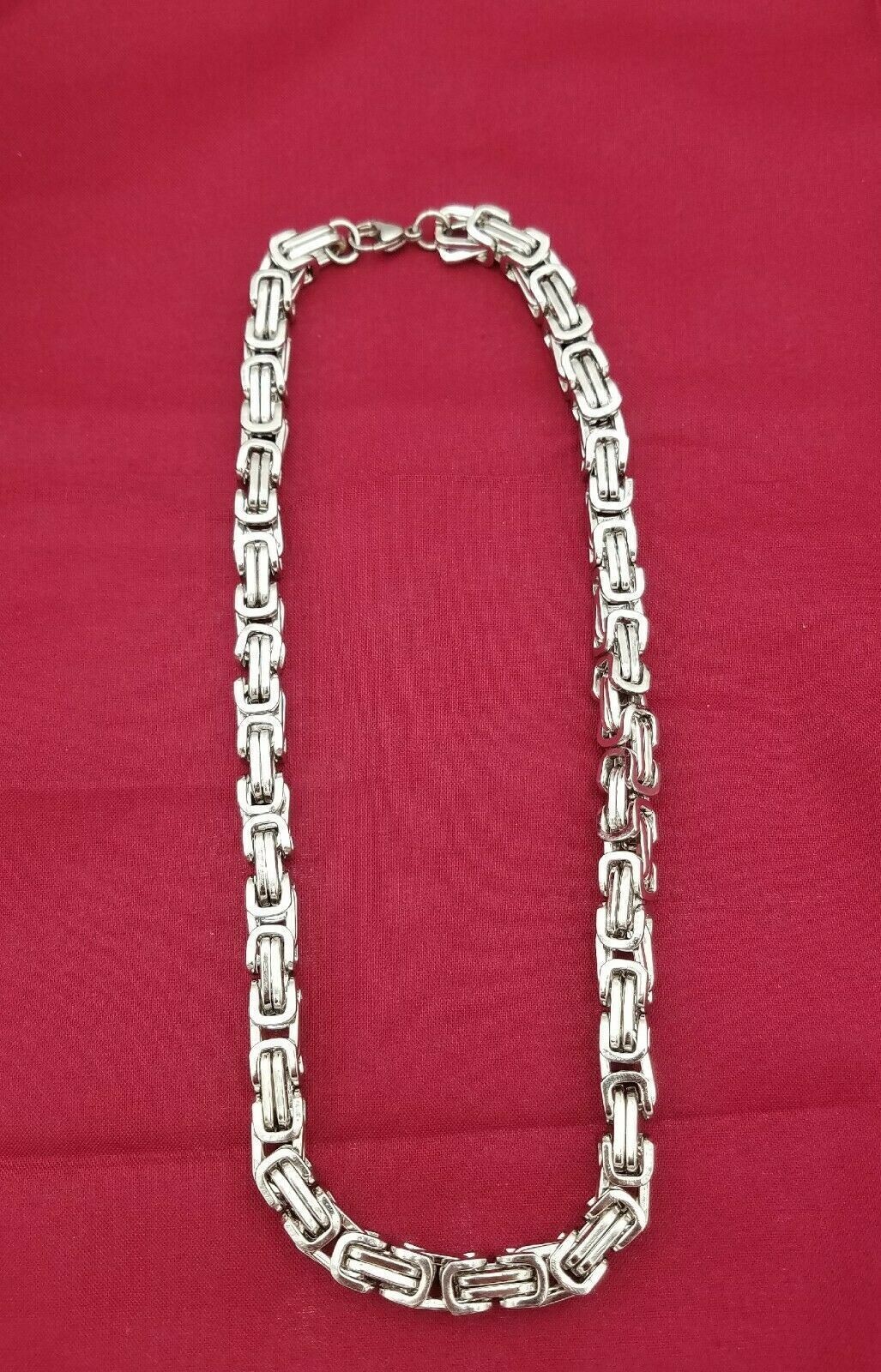 22 INCH STAINLESS STEEL SILVER 8MM BYZANTINE TURKISH BOX CHAIN NECKLACE