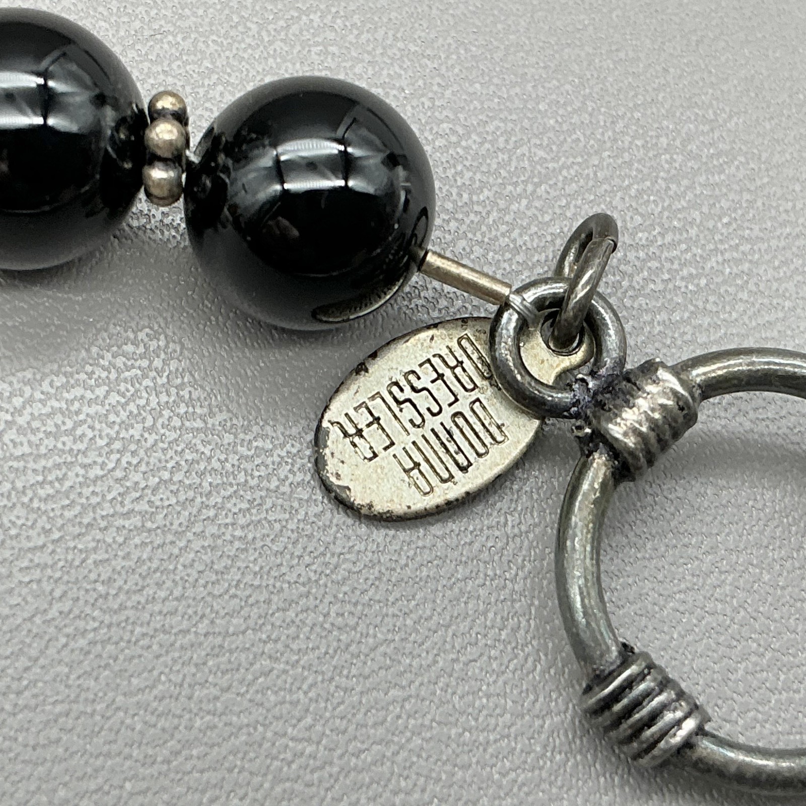 Donna Dressler Necklace Bracelet Earrings Set Black White Beaded Square Design