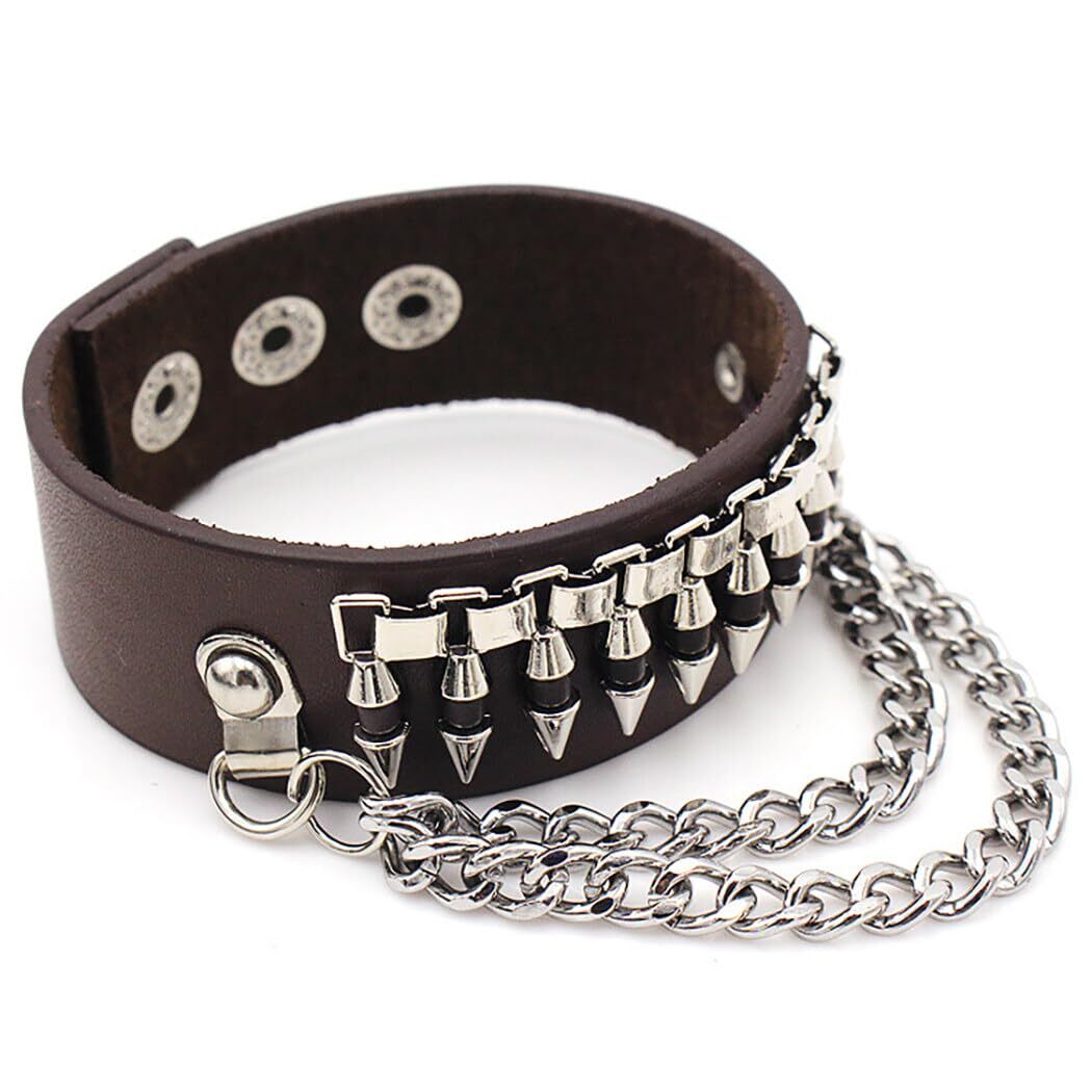 Punk Alloy Rivet Bracelet Bullet Wristband Chain Leather Cuff Bracelet Best Gift