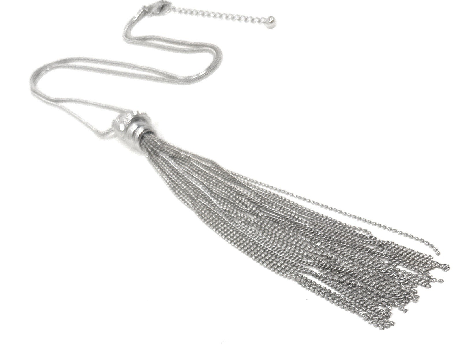 Unsigned Crystal Lariat, 7 Inch Tassel Necklace 28 To 30 Inch Long Snake Chain