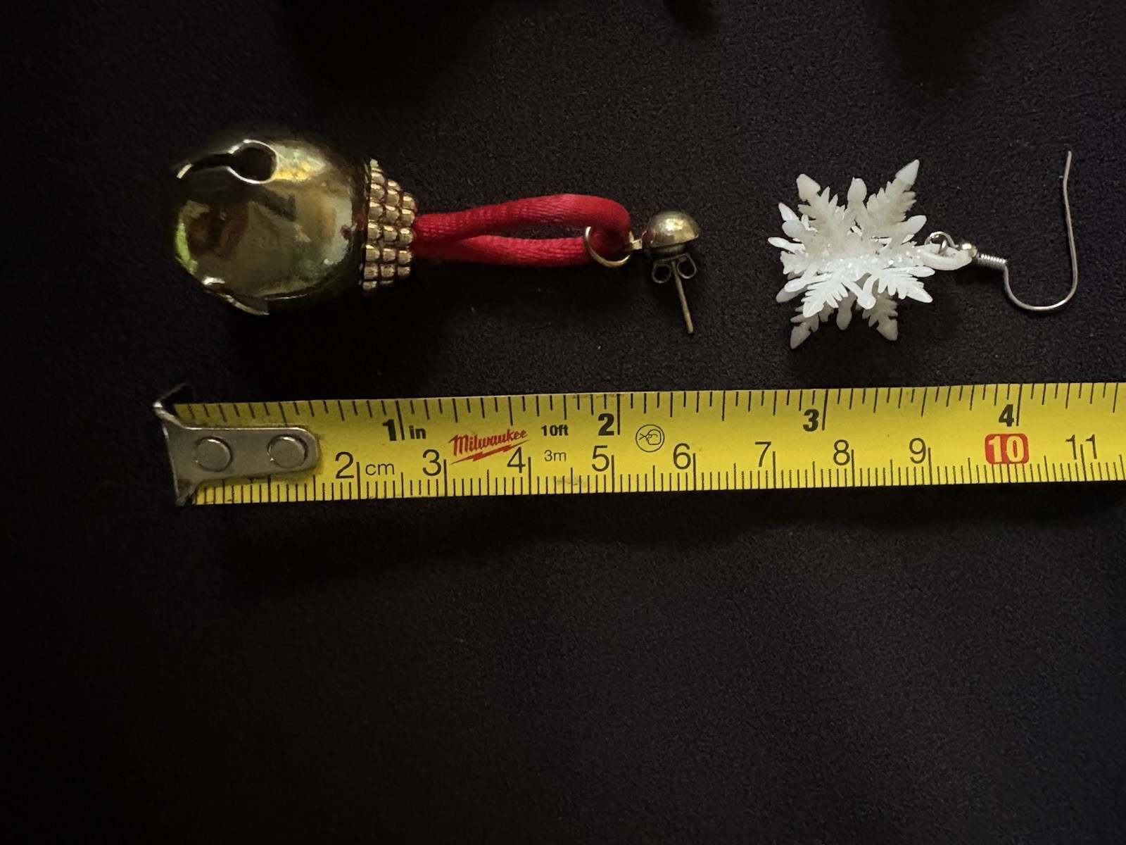 Christmas/Winter snowflake & jingle bell dangle hook earrings set, metal/plastic