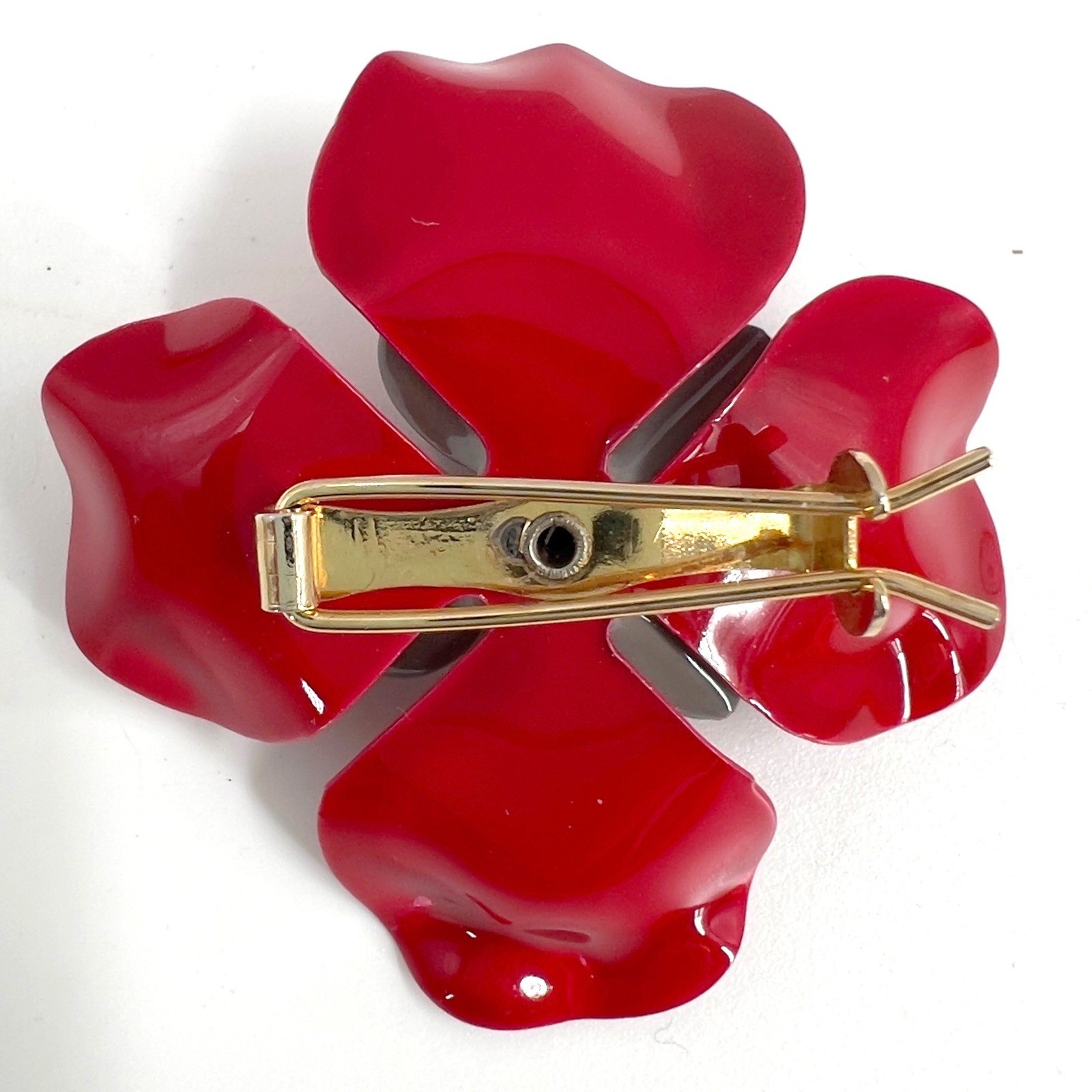 Vintage Red Poppy Flower Enamel Barette 3D Layered Floral Hair Ornament 2.25 in