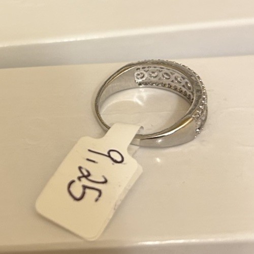 Size 9.25 Half Eternity Band Ring Silver Tone Diamond CZ No Mark