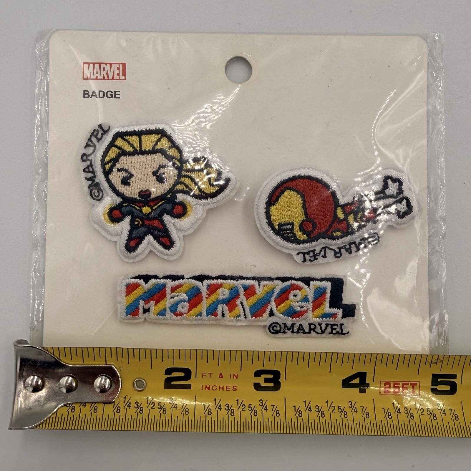Marvel Kawaii Embroidered Pin Patch Set Captain Marvel Iron Man Logo 3pc Miniso