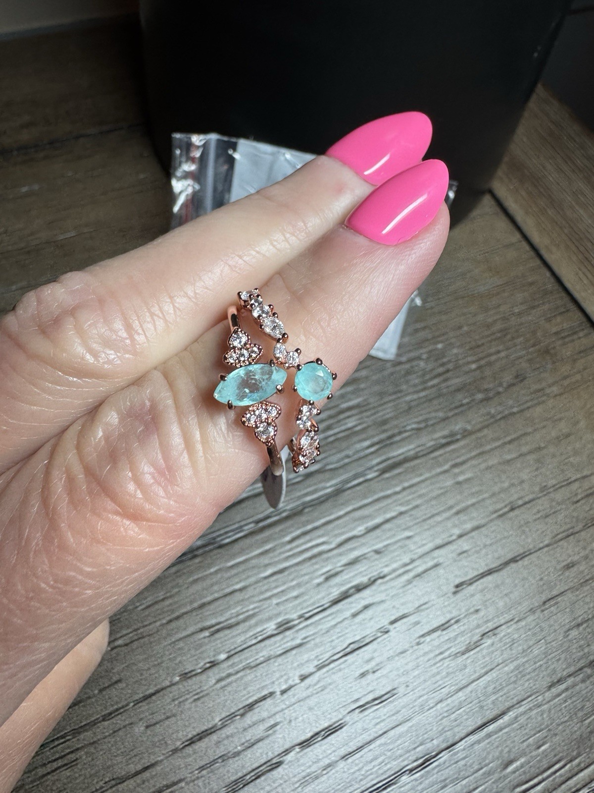 Bomb Party Original Ring Size 9 Aquamarine Quartz Rose Gold Skyfall Sparks Ring