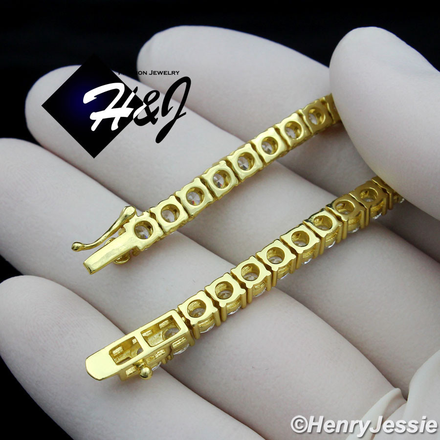 16″MEN WOMEN 14K GOLD PLATED ICY CZ 4MM GOLD 1 ROW TENNIS CHAIN NECKLACE*BGN2