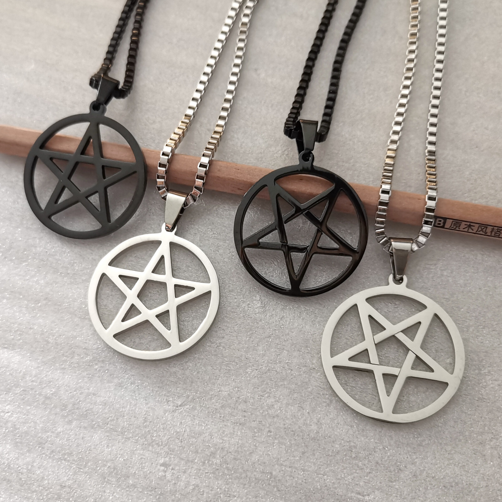 Stainless steel Pentagram star charm necklace pendant 16–40inch box chain