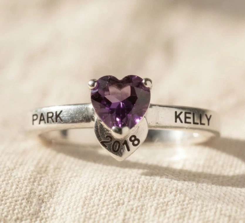 Personalized Heart Birthstone High School & Collage Ring 2026 University Class