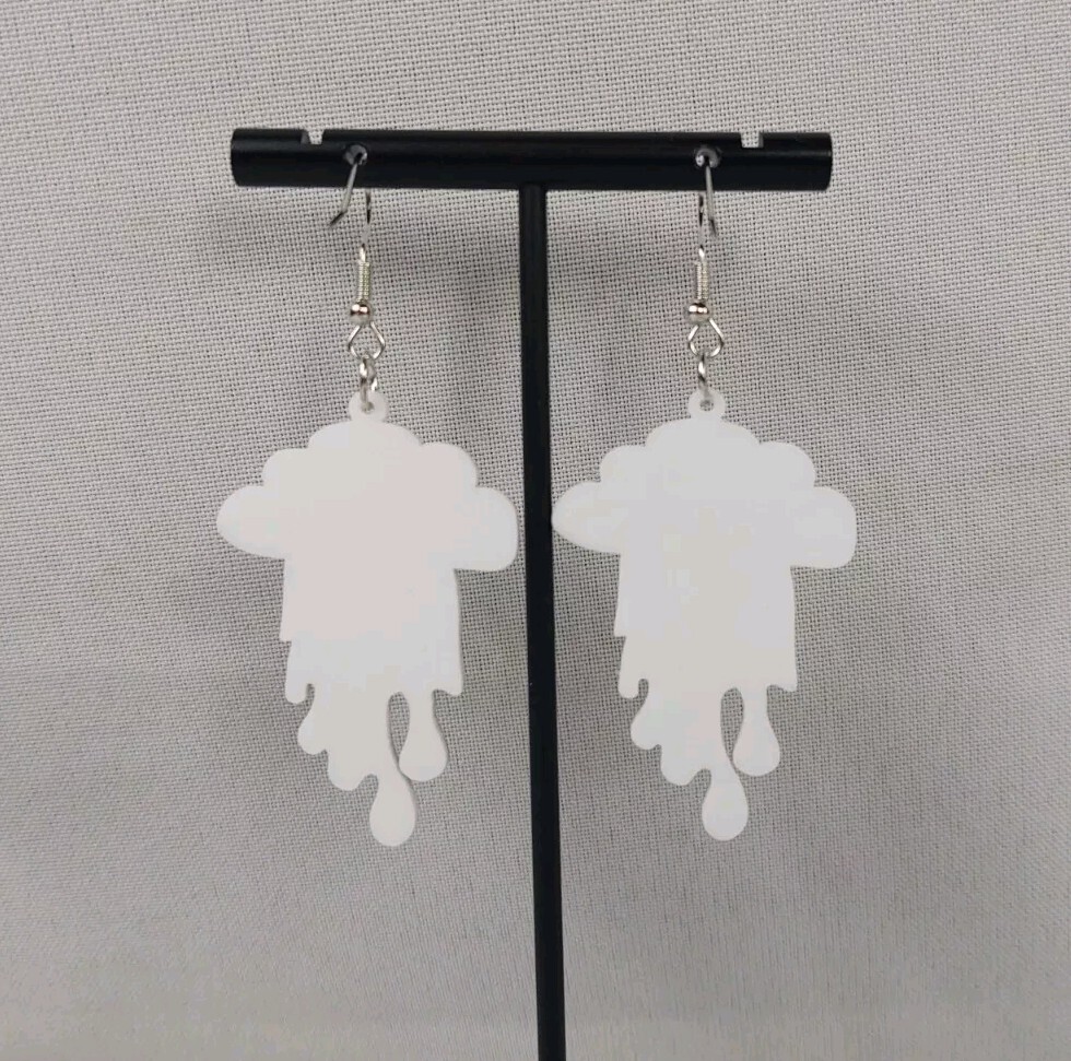 Hook Drop Dangle Pierced Earrings Big Plastic White Cloud Puking A Rainbow