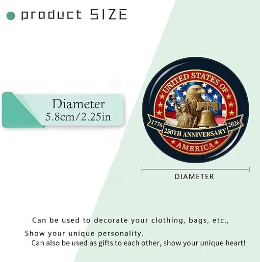 United States 250th Anniversary Brooch Button Decor Circle Decorative for Backpa