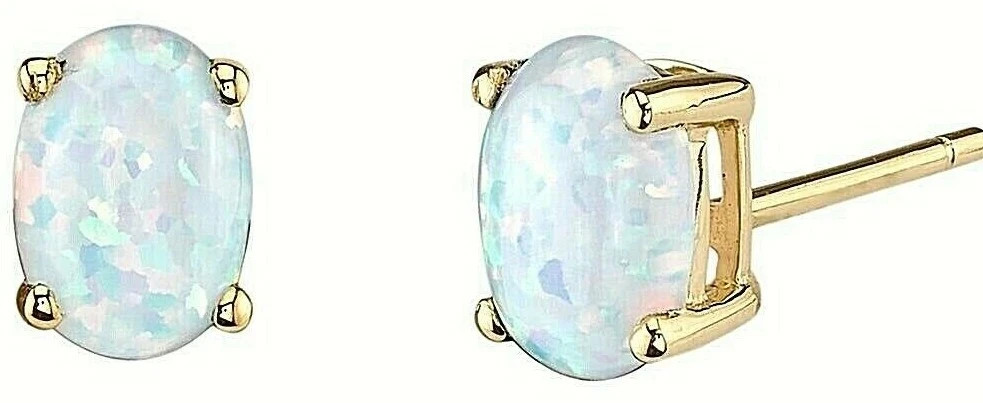 3Ct Oval Cut Simulated Fire Opal Solitaire Stud Earrings 14K Yellow Gold Plated