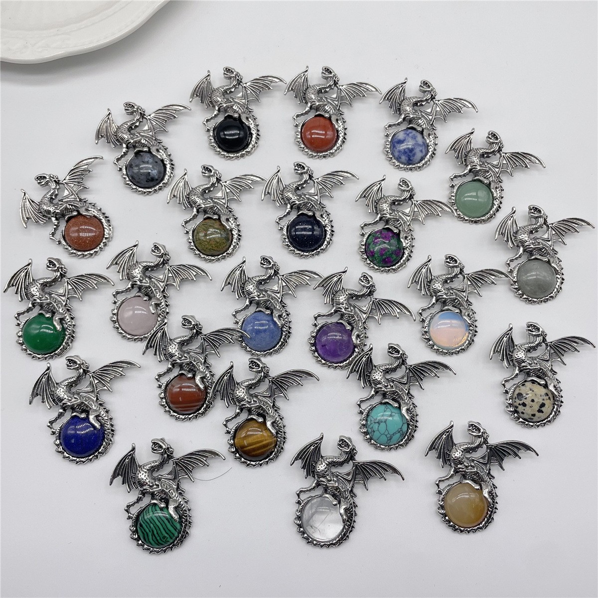 10pcs Mixed Natural Stone Flying Dragon Pendants Healing DIY Jewelry Making