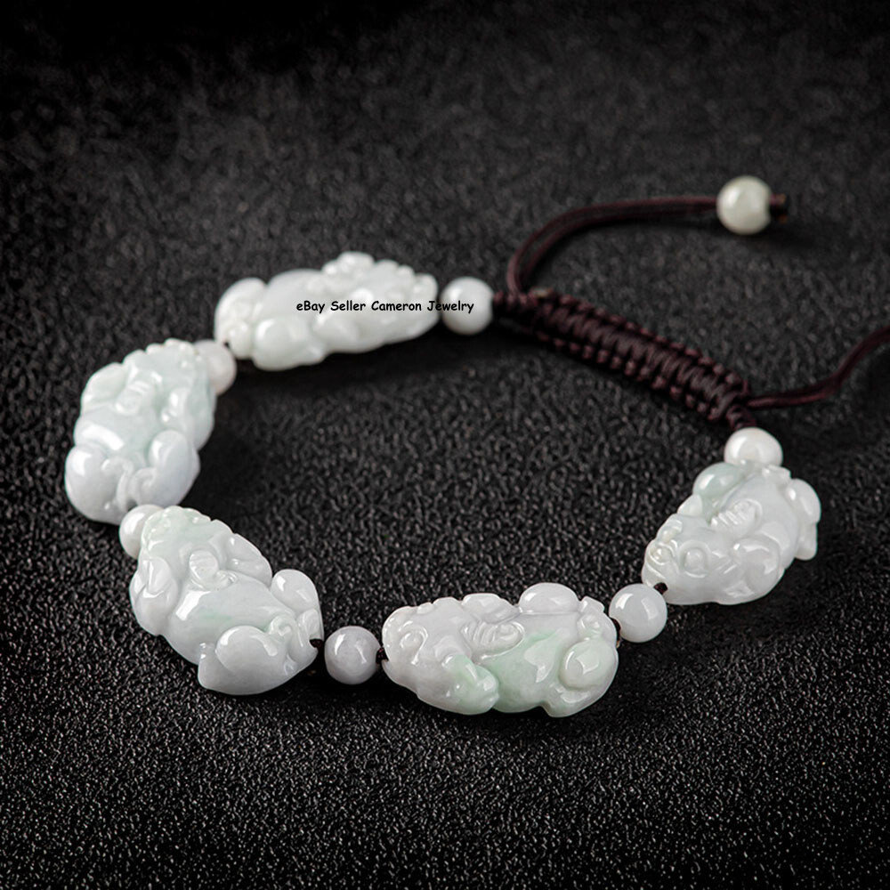 Real Grade A Natural White Jade Jadeite Unisex Lucky 5pcs Pixiu Beads Bracelet